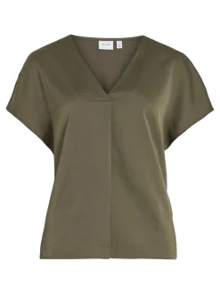naisten satiinitoppi, VIELLETTE V-NECK S/S SATIN TOP><noscript><img width=