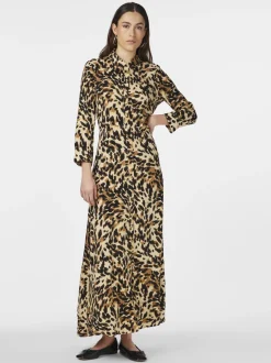 Naisten Maksimekko YASSAVANNA LONG SHIRT DRESS Ruskea Kuosi>Y.A.S Hot