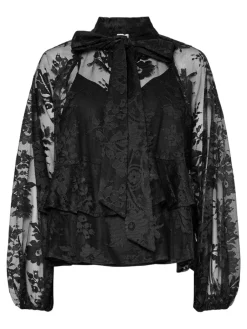 naisten pusero YASLACILLA LS LACE TOP, musta>Y.A.S New